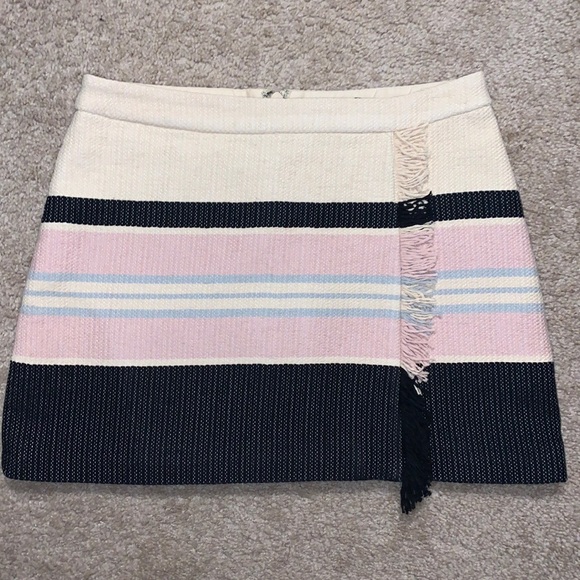 BCBGMAXAZRIA Black/ Pink/Cream Mallika‎ Striped Fringe- Detail Skirt - Picture 1 of 12